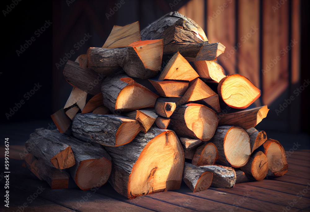 Aufkleber a stack of firewood, ready to be used for cozy autumn nights.: generative ai technology..