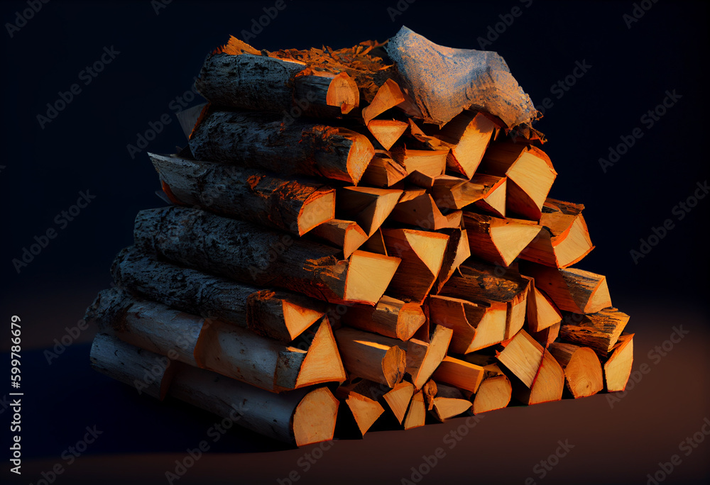 Poster a stack of firewood, ready to be used for cozy autumn nights.: generative ai technology..