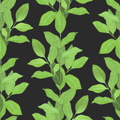 seamless pattern watercolor leaves, vertical lines on black background, for textiles, wrapping paper, scrapbooking, textiles, wallpaper