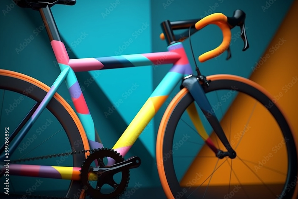 Poster  A sleek and modern bicycle frame, with bold colors and geometric shapes. Generative AI technology..