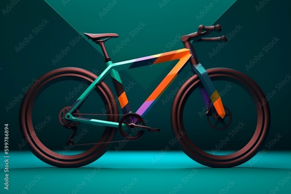 Poster a sleek and modern bicycle frame, with bold colors and geometric shapes. generative ai technology..