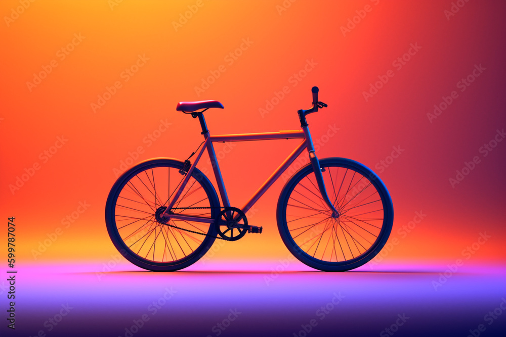 Poster a minimalist digital artwork featuring a bicycle in motion against a gradient background. generative