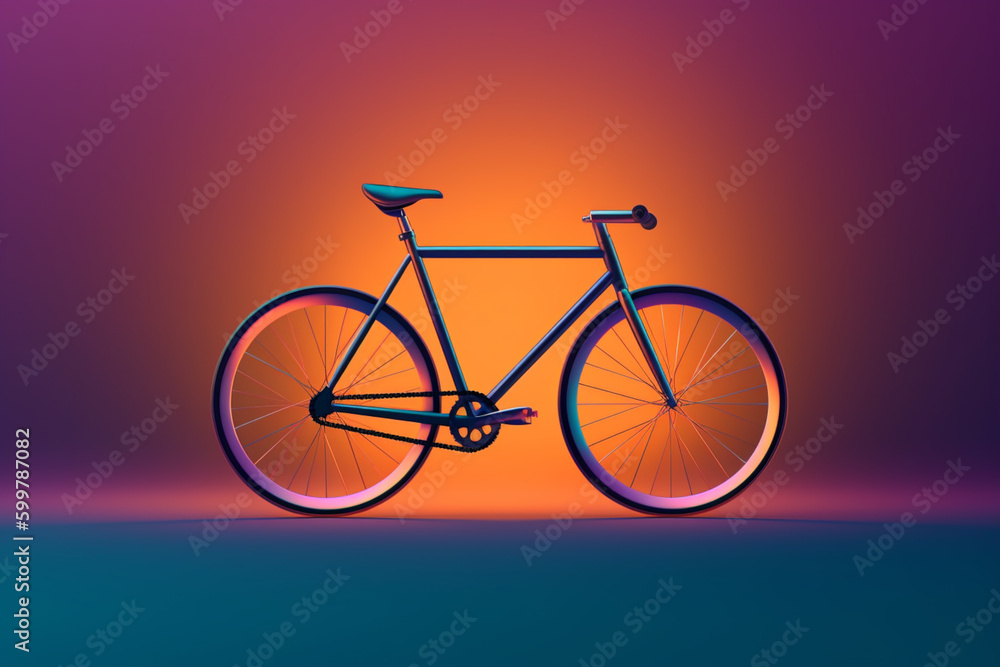Poster a minimalist digital artwork featuring a bicycle in motion against a gradient background. generative