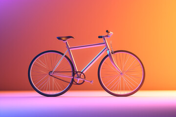 Fototapeta na wymiar A minimalist digital artwork featuring a bicycle in motion against a gradient background. Generative AI technology..