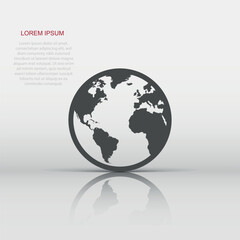 Globe world map vector icon. Round earth flat vector illustration. Planet business concept pictogram on white background.