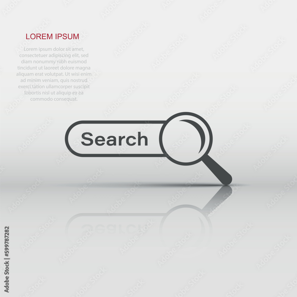 Poster search bar vector ui element icon in flat style. search website form illustration field. find search