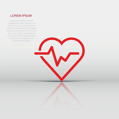 Heartbeat line with heart icon in flat style. Heartbeat illustration on white isolated background. Heart rhythm concept.
