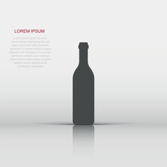Wine bottle icon in flat style. Alcohol bottle illustration on white isolated background. Beer, vodka, wine  concept.