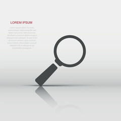 Magnifying glass vector icon in flat style. Search magnifier illustration on white isolated background. Find search business concept.