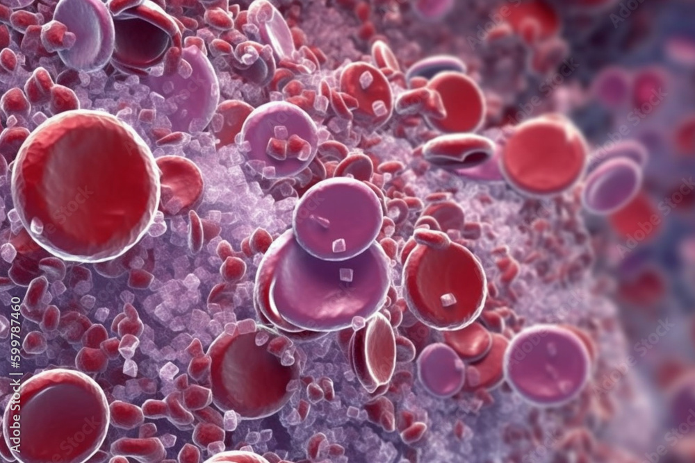 Poster A blood smear, showing the different types of cells present.  Generative AI technology..