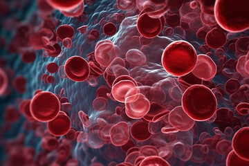 A blood smear, showing the different types of cells present.  Generative AI technology..