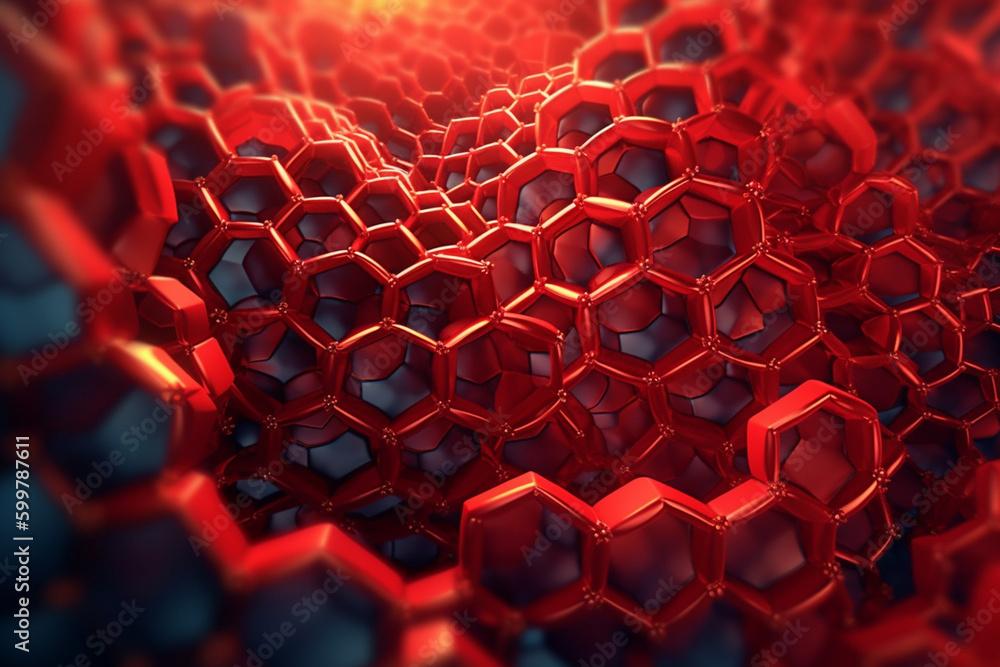 Poster An illustration of blood cells in a hexagonal pattern, resembling a microscopic honeycomb.  Generative AI technology..