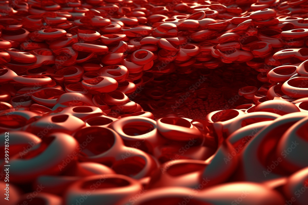 Poster a digital illustration of blood cells flowing through a maze-like structure. generative ai technolog