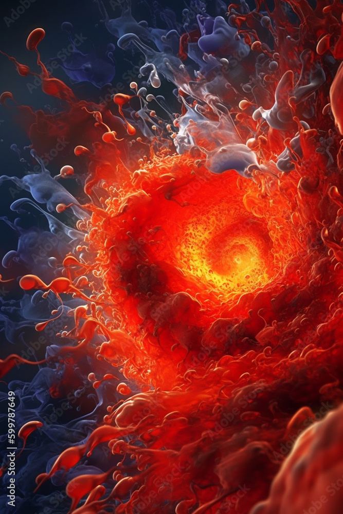 Poster An artistic interpretation of blood cells and plasma forming a mesmerizing spiral. Generative AI technology..