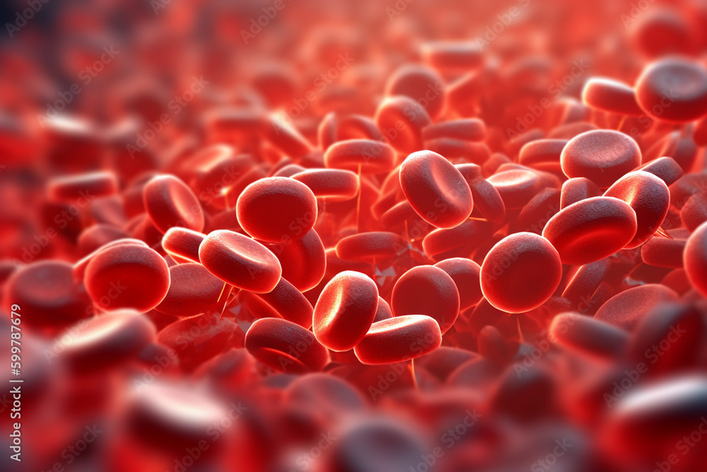 Poster a digital illustration of platelets forming a clot to stop bleeding in a blood vessel. generative ai