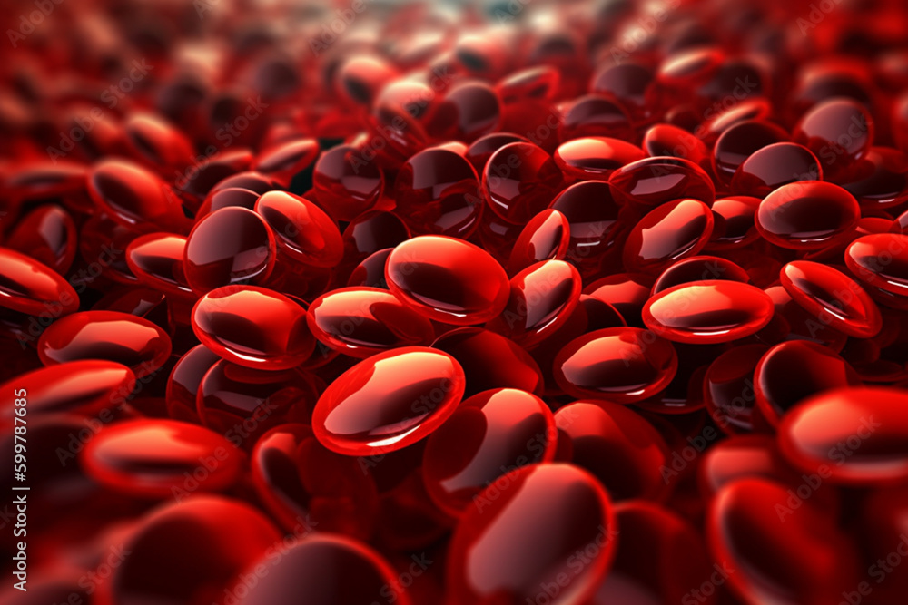 Poster An abstract image of blood cells and plasma in a fractal-like pattern.  Generative AI technology..