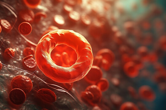 A medical image of a red blood cell infected with the malaria parasite. Generative AI technology..