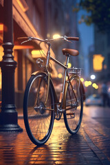 Fototapeta na wymiar An urban commuter bike with fenders, a rear rack, and integrated lights. Generative AI technology..