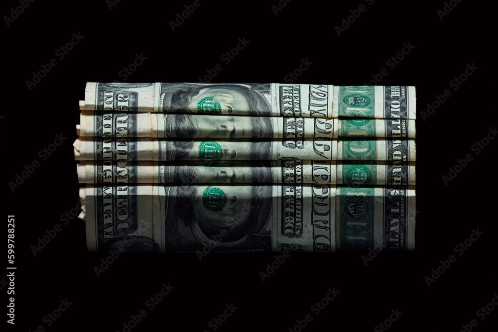 Aufkleber a us flag made out of folded dollar bills, against a dark background. generative ai technology..