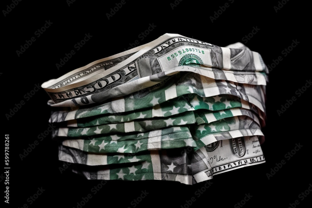 Aufkleber a us flag made out of folded dollar bills, against a dark background. generative ai technology..