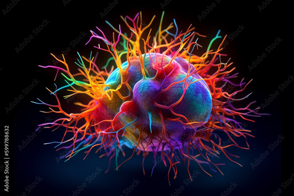 Leinwandbilder brain with brightly colored synapses, highlighting the complex network of neurons in the brain. gene