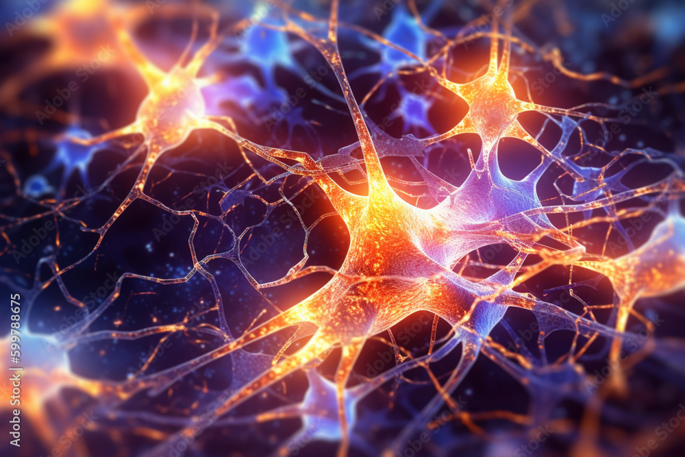 Poster An abstract illustration of the neural pathways in the brain, featuring glowing synapses and intricate connections. Generative AI technology..