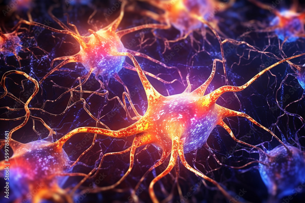 Leinwandbilder An abstract illustration of the neural pathways in the brain, featuring glowing synapses and intricate connections. Generative AI technology..