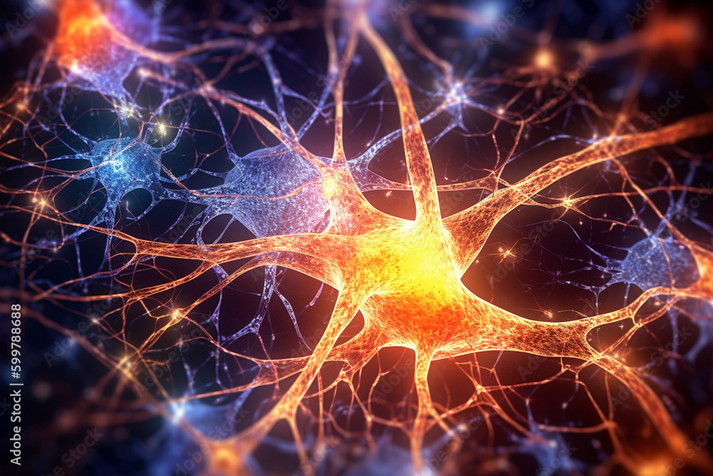 Poster An abstract illustration of the neural pathways in the brain, featuring glowing synapses and intricate connections. Generative AI technology..