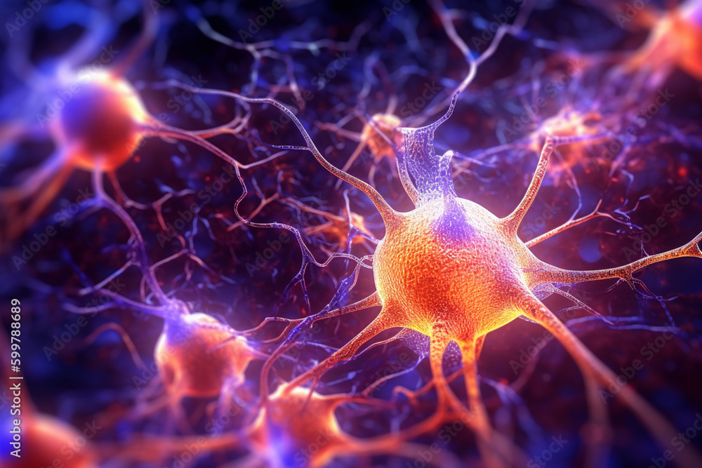 Poster An abstract illustration of the neural pathways in the brain, featuring glowing synapses and intricate connections. Generative AI technology..