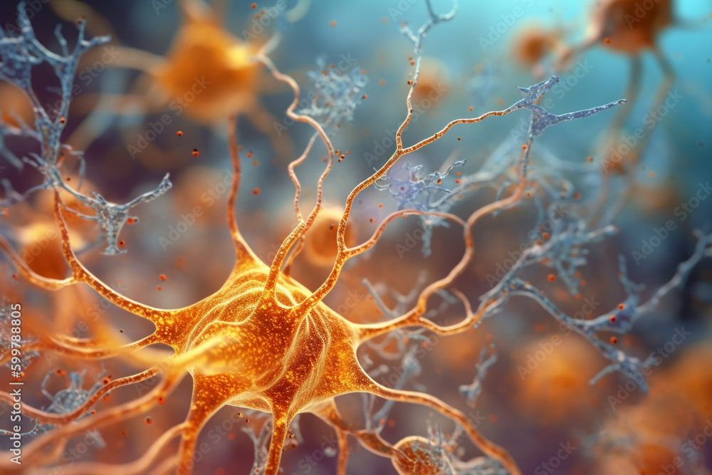 Aufkleber A micrograph image of synapses in the brain, showing the tiny gaps between neurons where neurotransmitters are released.  Generative AI technology..