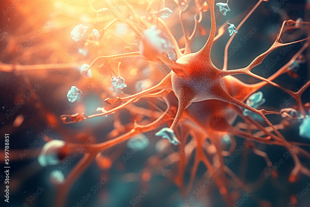 Leinwandbilder A detailed illustration of a neuron with synapses and dendrites, highlighting the importance of these structures in transmitting information.  Generative AI technology..