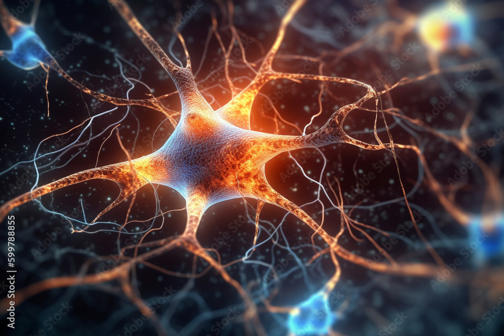Leinwandbilder A detailed illustration of a neuron with synapses and dendrites, highlighting the importance of these structures in transmitting information.  Generative AI technology..