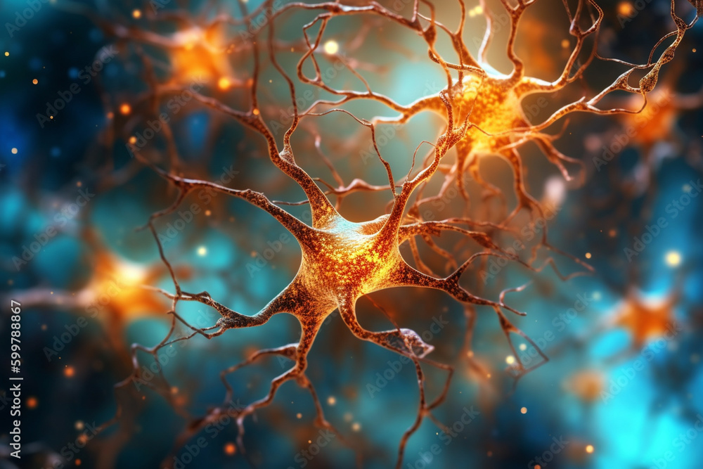 Fototapete A detailed illustration of a neuron with synapses and dendrites, highlighting the importance of these structures in transmitting information.  Generative AI technology..
