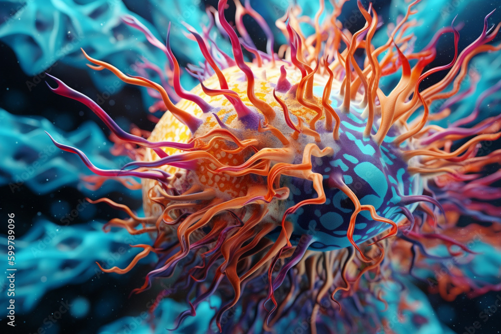 Fototapete An artistic representation of the brain's synaptic network, featuring bright, swirling patterns and shapes. Generative AI technology..
