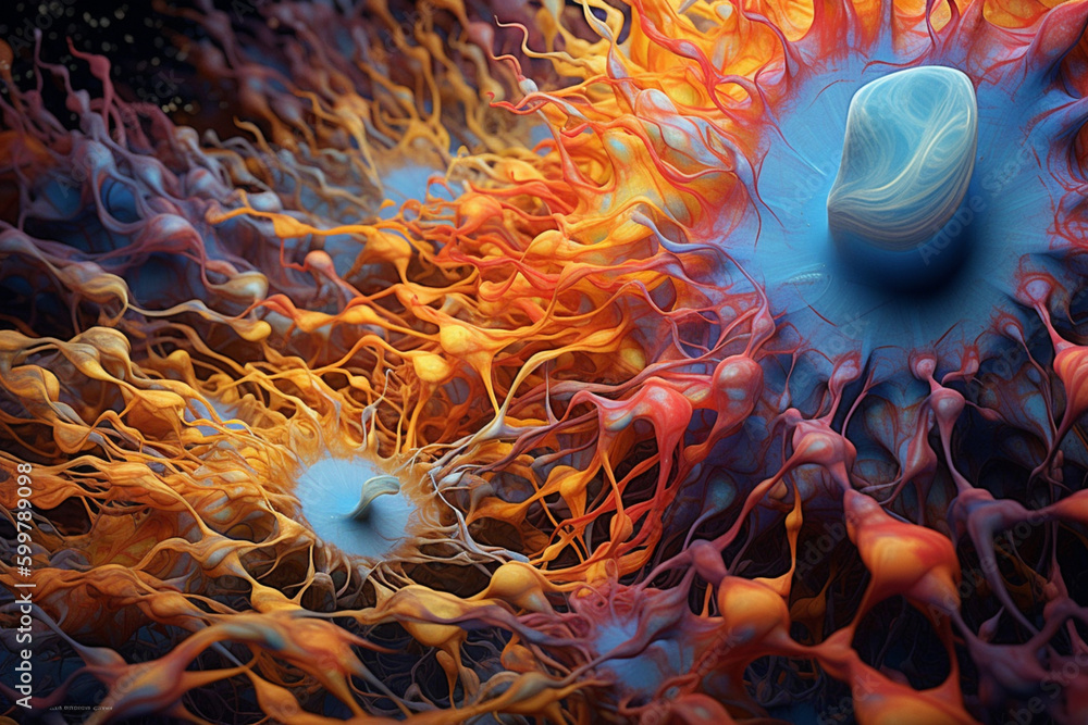 Fototapete An artistic representation of the brain's synaptic network, featuring bright, swirling patterns and shapes. Generative AI technology..