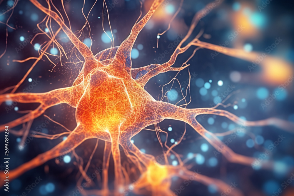 Fototapete an artistic representation of the brain's synapses, featuring a vibrant, multicolored web of interco