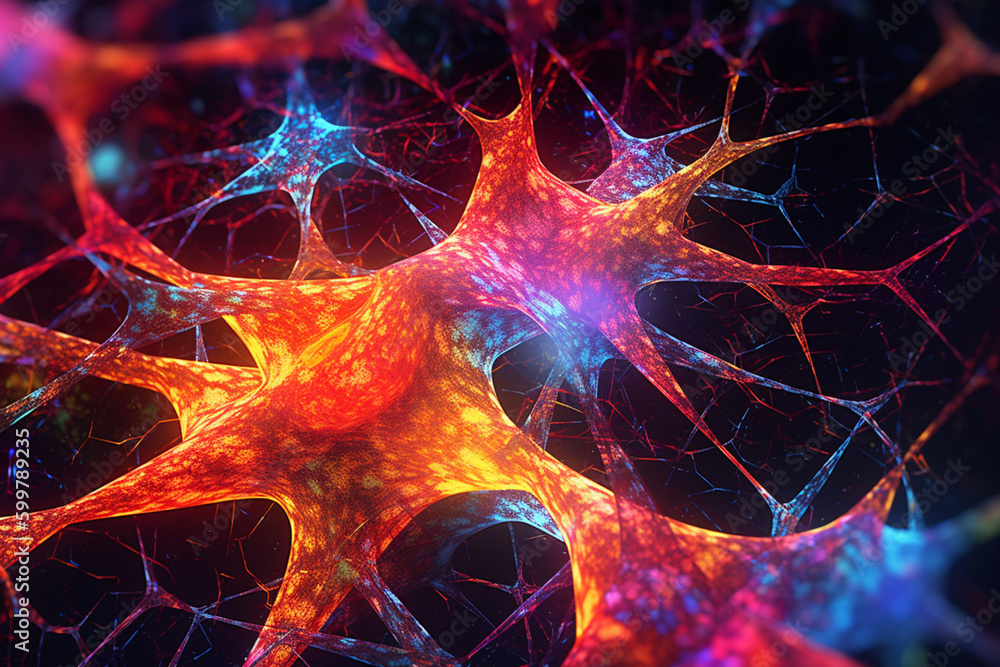 Leinwandbilder A close-up image of a neuron with dendrites and numerous synapses, illustrating the importance of these structures in neural communication.  Generative AI technology..