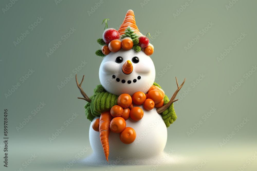 Poster A snowman with a carrot nose and a scarf. Generative AI technology..