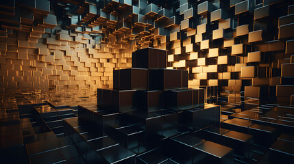 Obraz premium Vantablack Abstract 3D Geometrical background. Concept Wallpaper. Generative Ai.