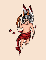 Cupid with bow and arrow. Vector illustration in cartoon style.