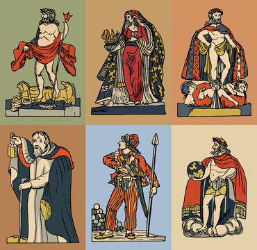 Ancient Greek gods. Collection of hand drawn vector illustrations in vintage style.