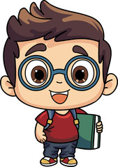 Happy boy holding a book illustration in doodle style