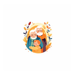 illustration of grand grandson hugging his grandparents. Grandparents' Day . modern flat color 