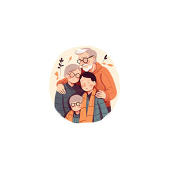 illustration of grand grandson hugging his grandparents. Grandparents' Day . modern flat color 