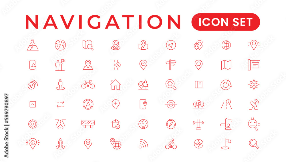 Poster navigation, location, gps elements - thin line web icon set. outline icons collection. simple vector