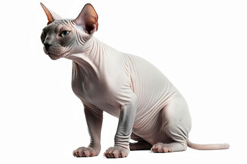 Portrait of hairless Sphynx cat on white background. Generative AI illustration