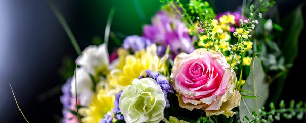 Composition with a bouquet of freshly cut flowers