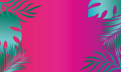 Fototapeta na wymiar Pink summer background with palm leaves for text 