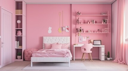 Modern girly room where you can retreat a little from the world. All PINK! Generative AI Technology 