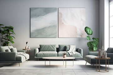  frames mockup with dark sofa in a modern living room interior